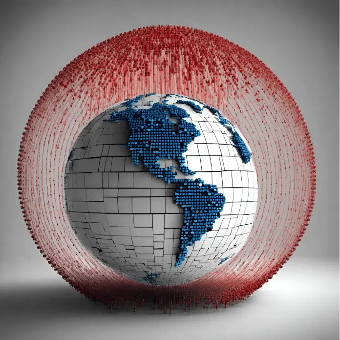 Image of globe with red data outline surrounding it