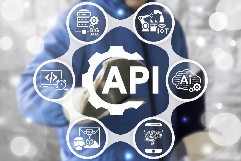 Picture of image in the center says API and various icons surrounding it