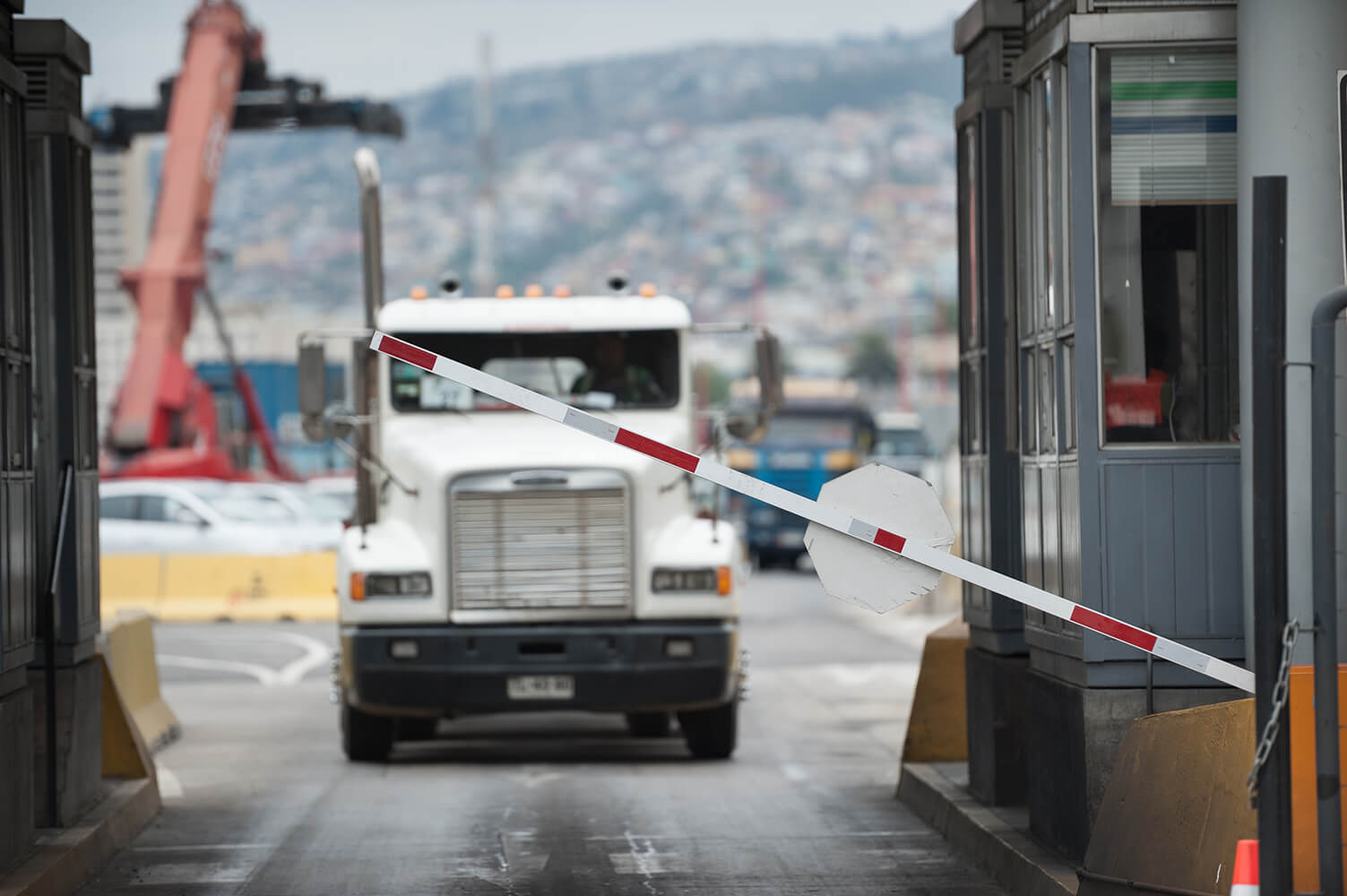 Truck arriving at a customs checkpoint