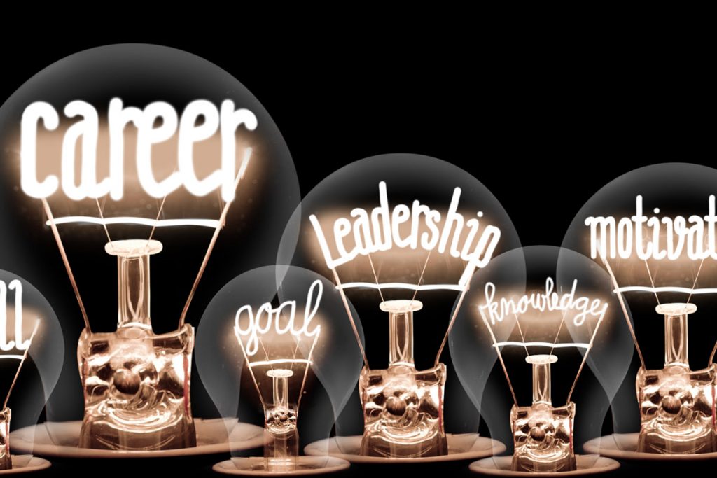 picture of lightbulbs with various words illuminated